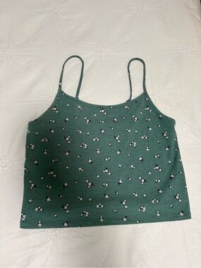American Eagle Outfitters Green Floral Ribbed Cami